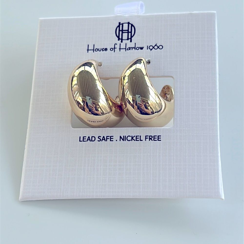 House of Harlow 1960 Chunky Gold Tone Hoop Statememt Earrings NWT